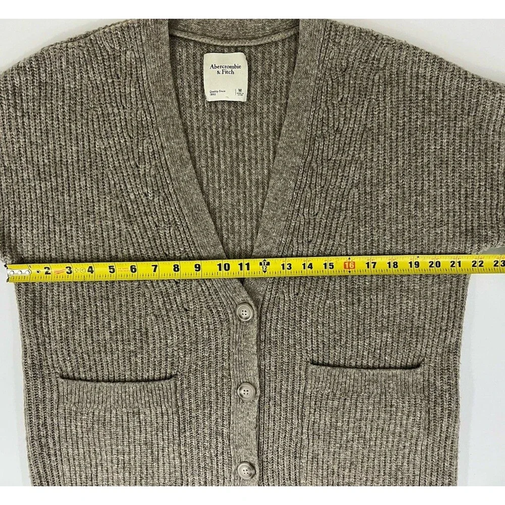Abercrombie Fitch Cardigan Sweater Women’s M Brown Knit Cable Light Academia - Picture 3 of 9